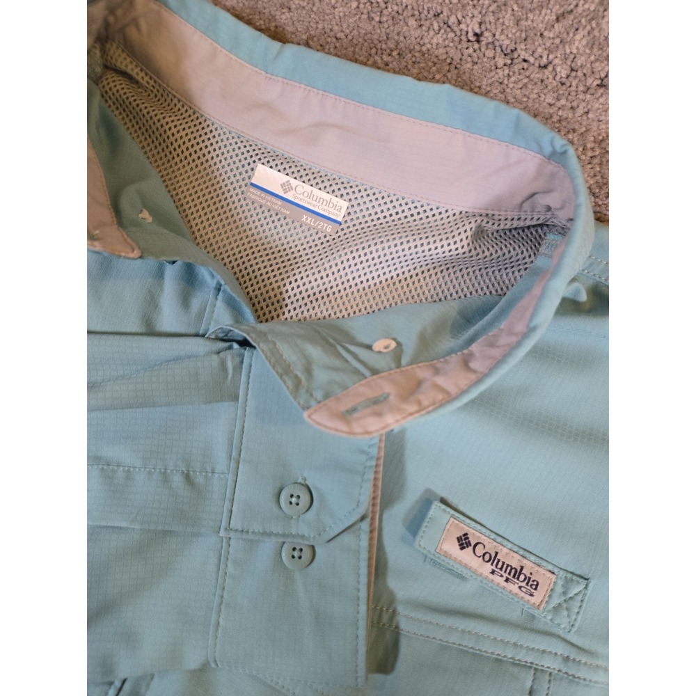 Columbia PFG Fishing Shirt Men's‎ 2XL Long Sleeve Button Up Vented Light Blue